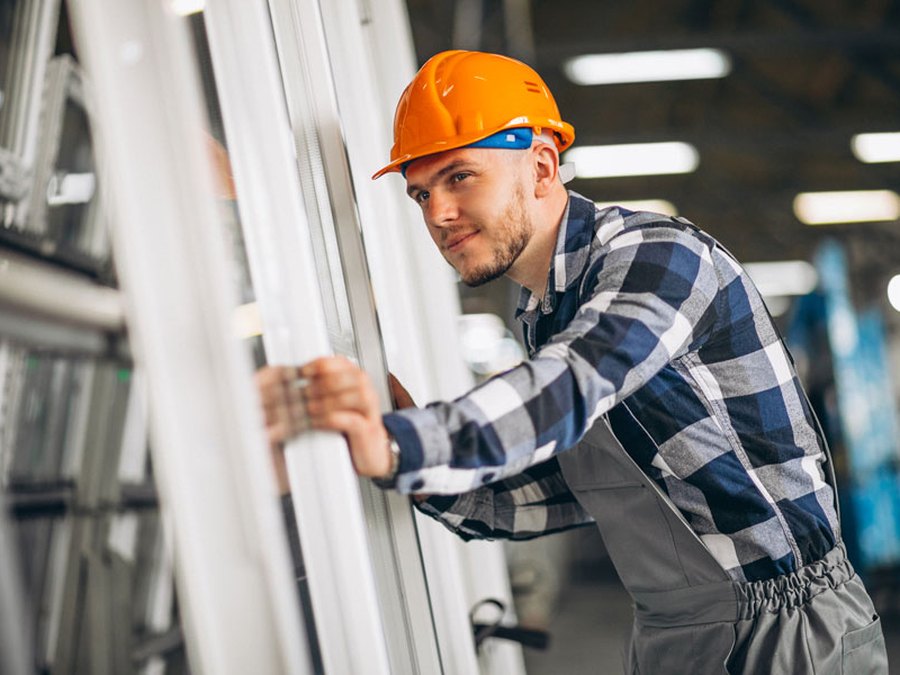 Monteur von Fensterservice Berlin Brandenburg bei der Arbeit an Fensterelementen